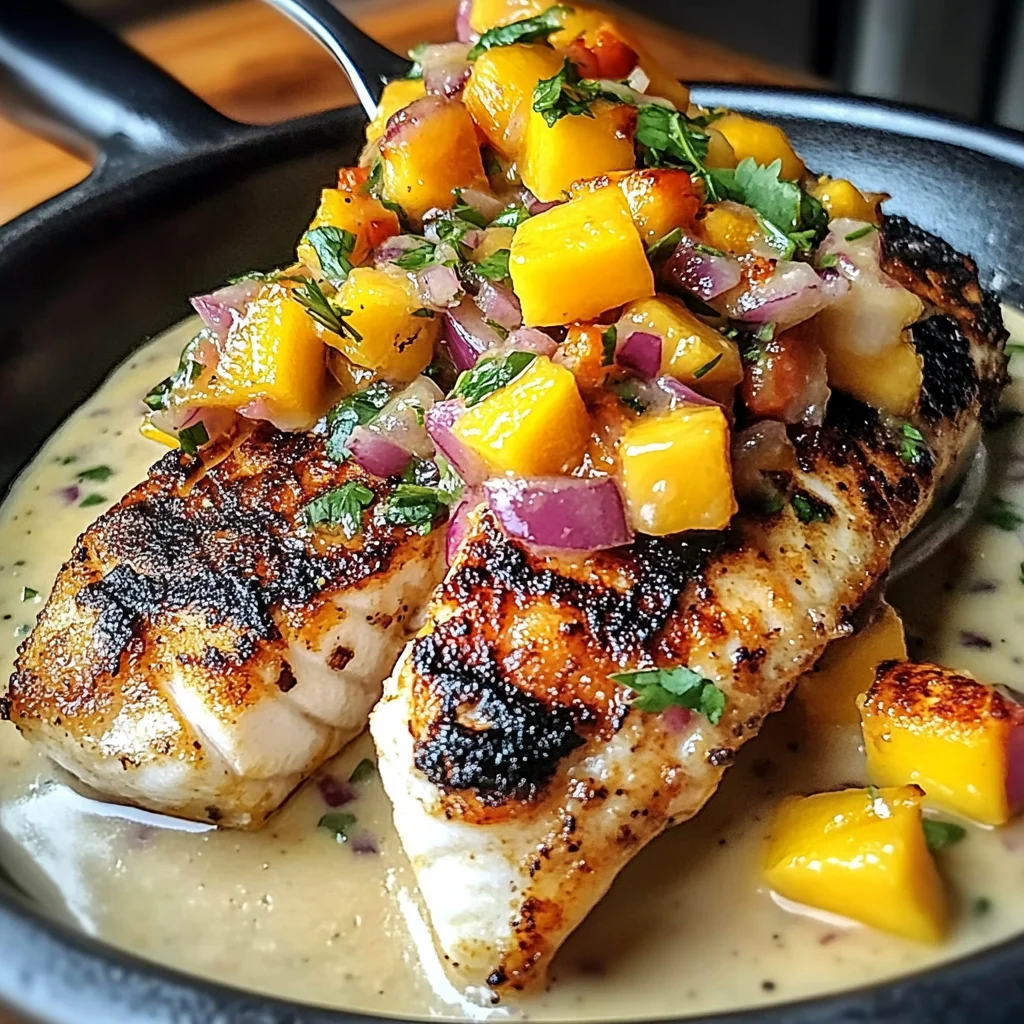 Grilled Fish With Mango Salsa & Creamy Sauce