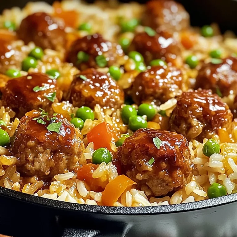 Honey Garlic Meatball Rice Bake