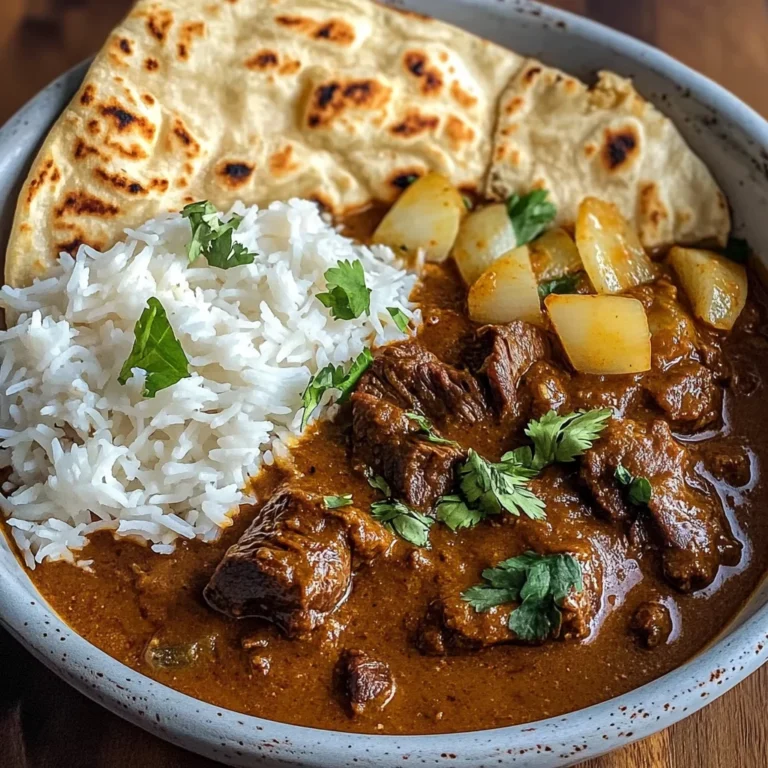Beef Coconut Curry with Fragrant Rice and Warm Naan