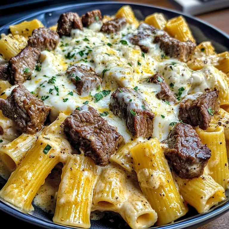 Cheesy Beef Rigatoni in Garlic Cream Sauce