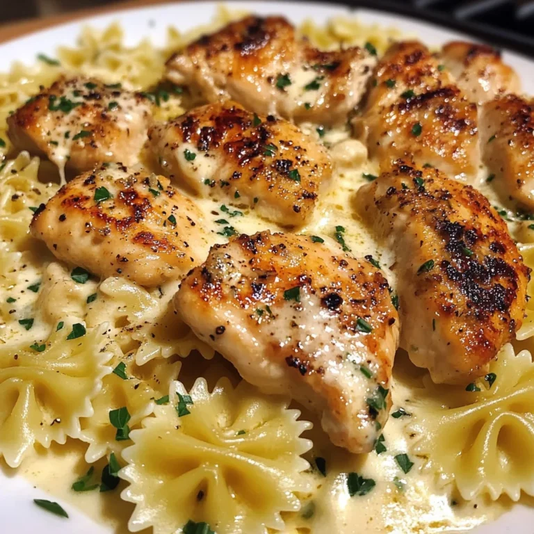 Cheesy Garlic Butter Chicken with Bowtie Pasta and Creamy Sauce