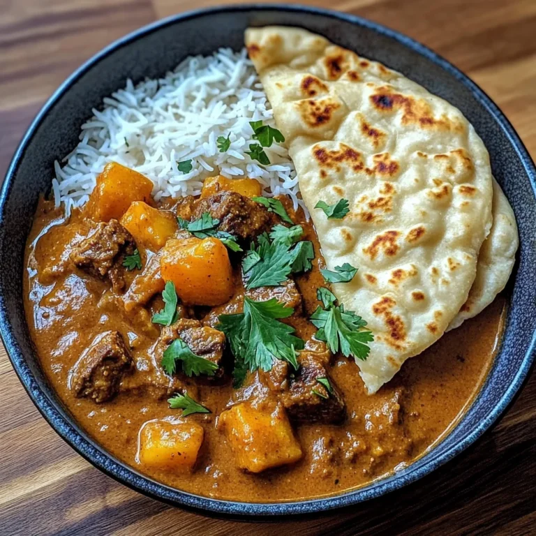Coconut Beef Curry with Fragrant Basmati Rice and Naan