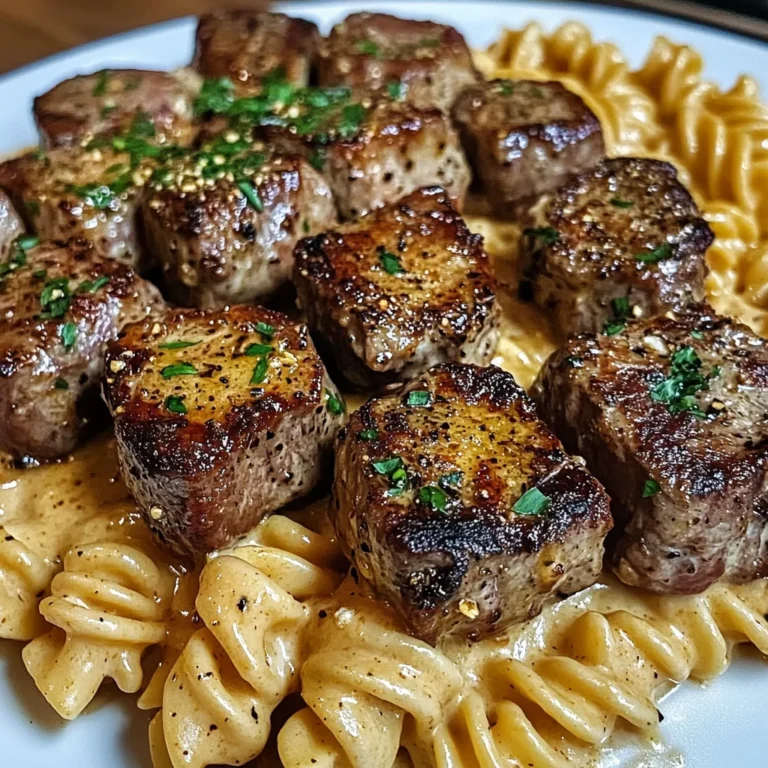 Creamy Garlic Butter Steak Bites with Spicy Cajun Alfredo Twisted Pasta