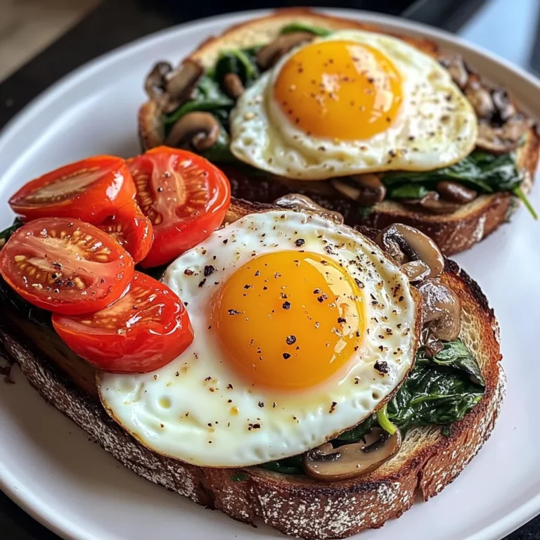Creamy Tomato & Mushroom Toast Plate with Jammy Eggs & Spinach