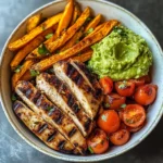 Grilled Chicken Power Bowl with Sweet Potato Fries & Guacamole
