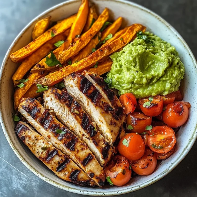 Grilled Chicken Power Bowl with Sweet Potato Fries & Guacamole