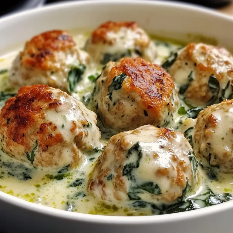 Baked Chicken Ricotta Meatballs with Spinach Alfredo Sauce